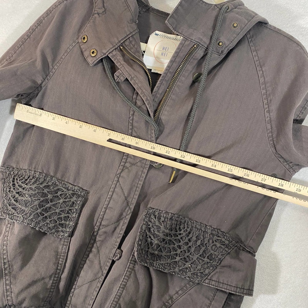 Anthropologie Jacket XS Gray Brown Lace Cargo Utility Long Sleeve Zip Up Hei Hei - Picture 7 of 11